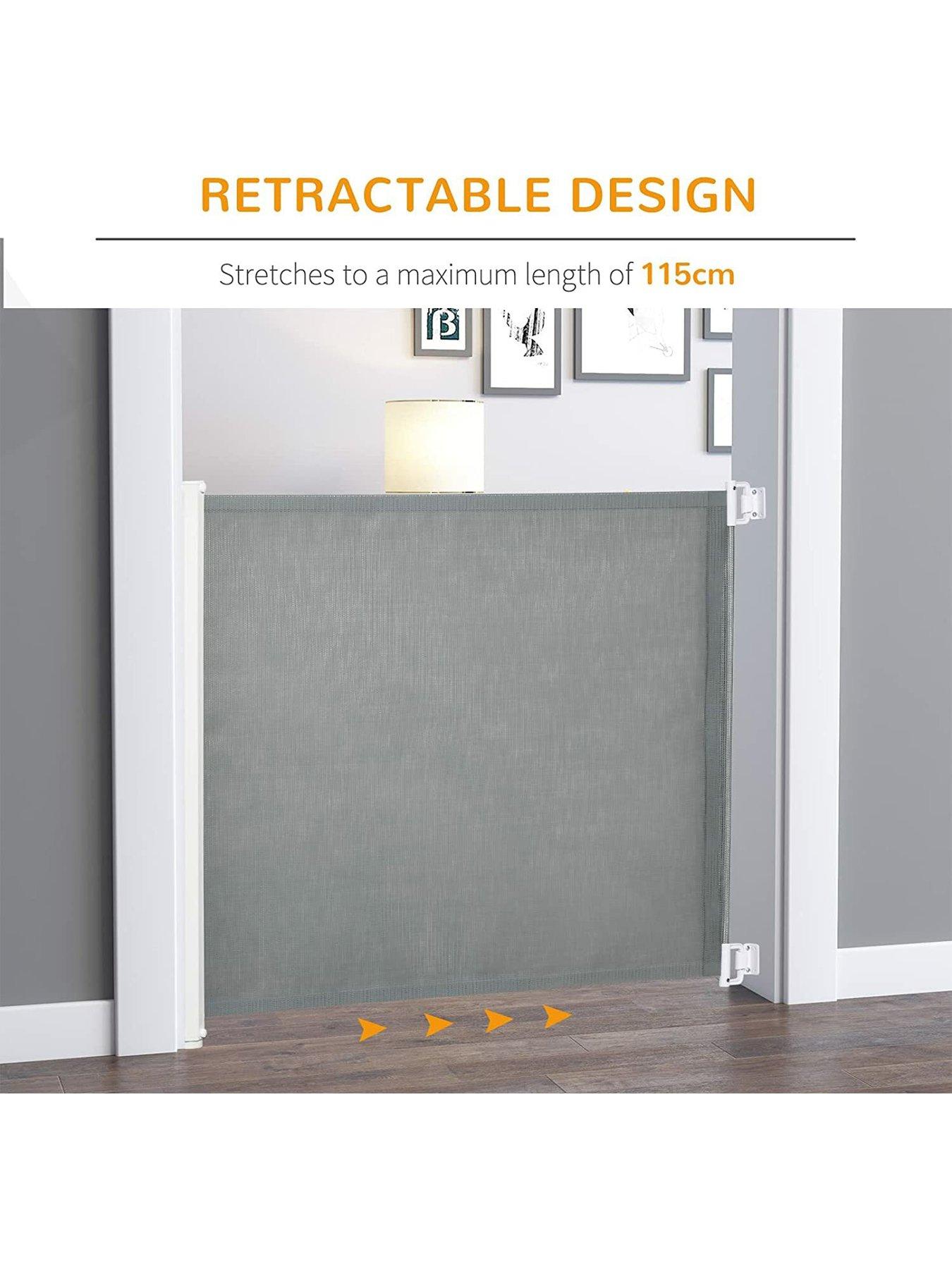  image of pawhut-retractable-safety-gate-dog-pet-guard-barrier-folding-protector-home-doorway-room-divider-stair-guard-grey-115l-x-825h-cm