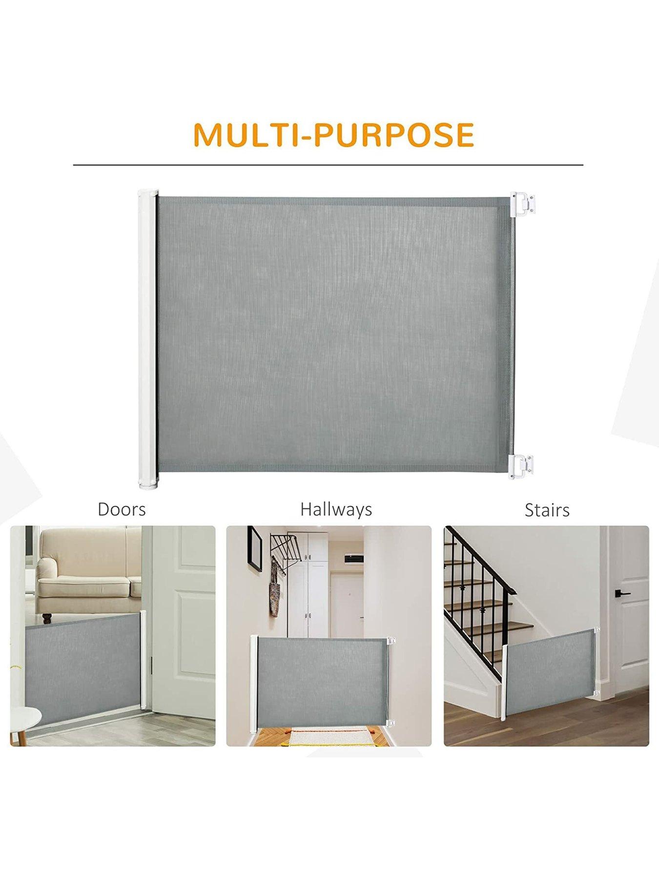  image of pawhut-retractable-safety-gate-dog-pet-guard-barrier-folding-protector-home-doorway-room-divider-stair-guard-grey-115l-x-825h-cm