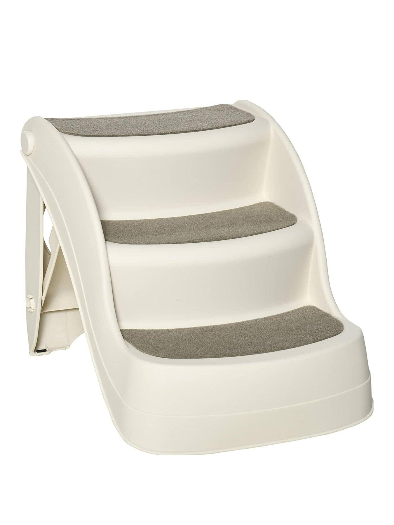 PawHut Foldable Pet Stairs Portable Dog Steps 3-Step Design with Non-slip Mats for High Beds, Sofas, 49 x 38 x 38 cm, Cream