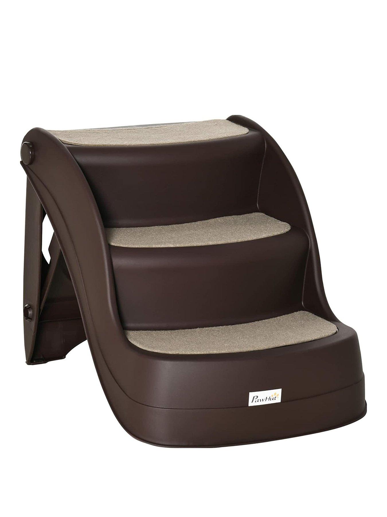 PawHut Foldable Pet Stairs Portable Dog Steps 3-Step Design with Non-slip Mats for High Beds, Sofas, 49 x 38 x 38 cm, Brown