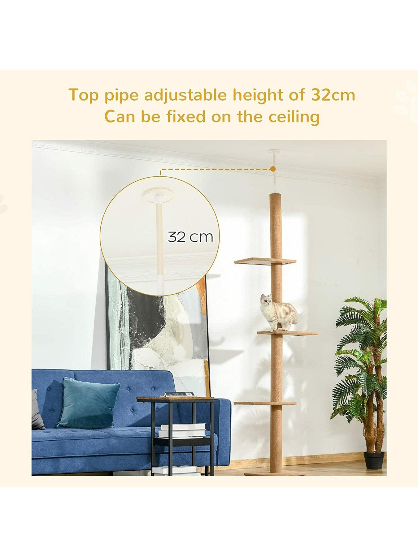  image of pawhut-260cm-floor-to-ceiling-cat-tree-w-3-perches-flannel-upholstery-kitten-brown