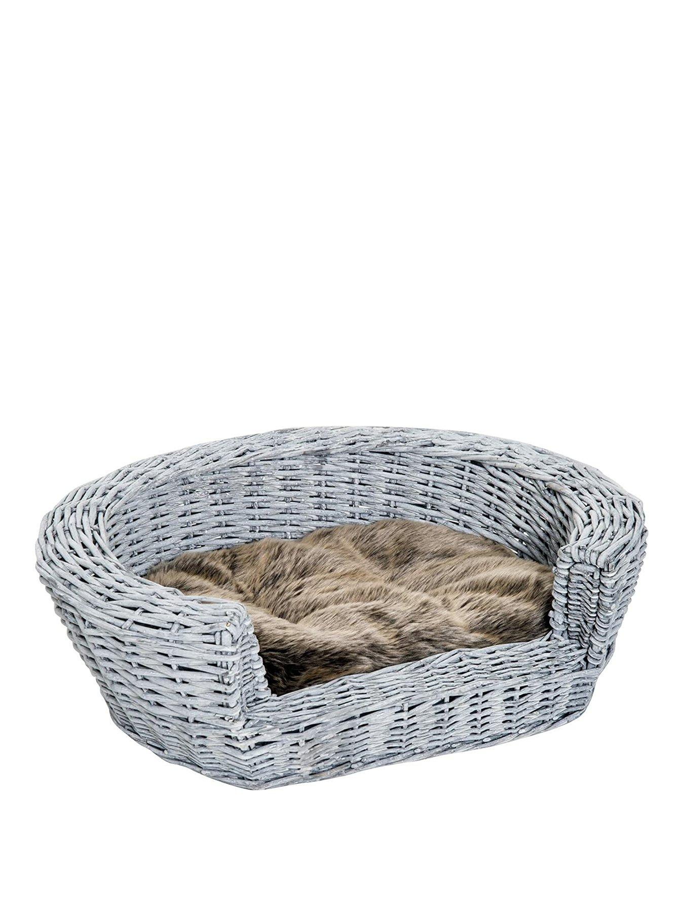 PawHut Wicker Pet Bed Willow Dog Cat Sofa Couch Puppy Basket with Cushion Grey 57L x 46W x 17.5H cm...