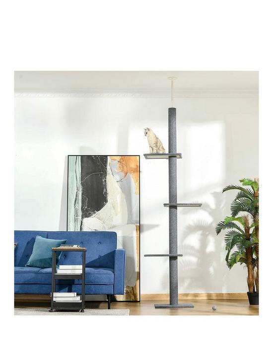 front image of pawhut-260cm-floor-to-ceiling-cat-tree-activity-center-w3-perches-kitten-grey