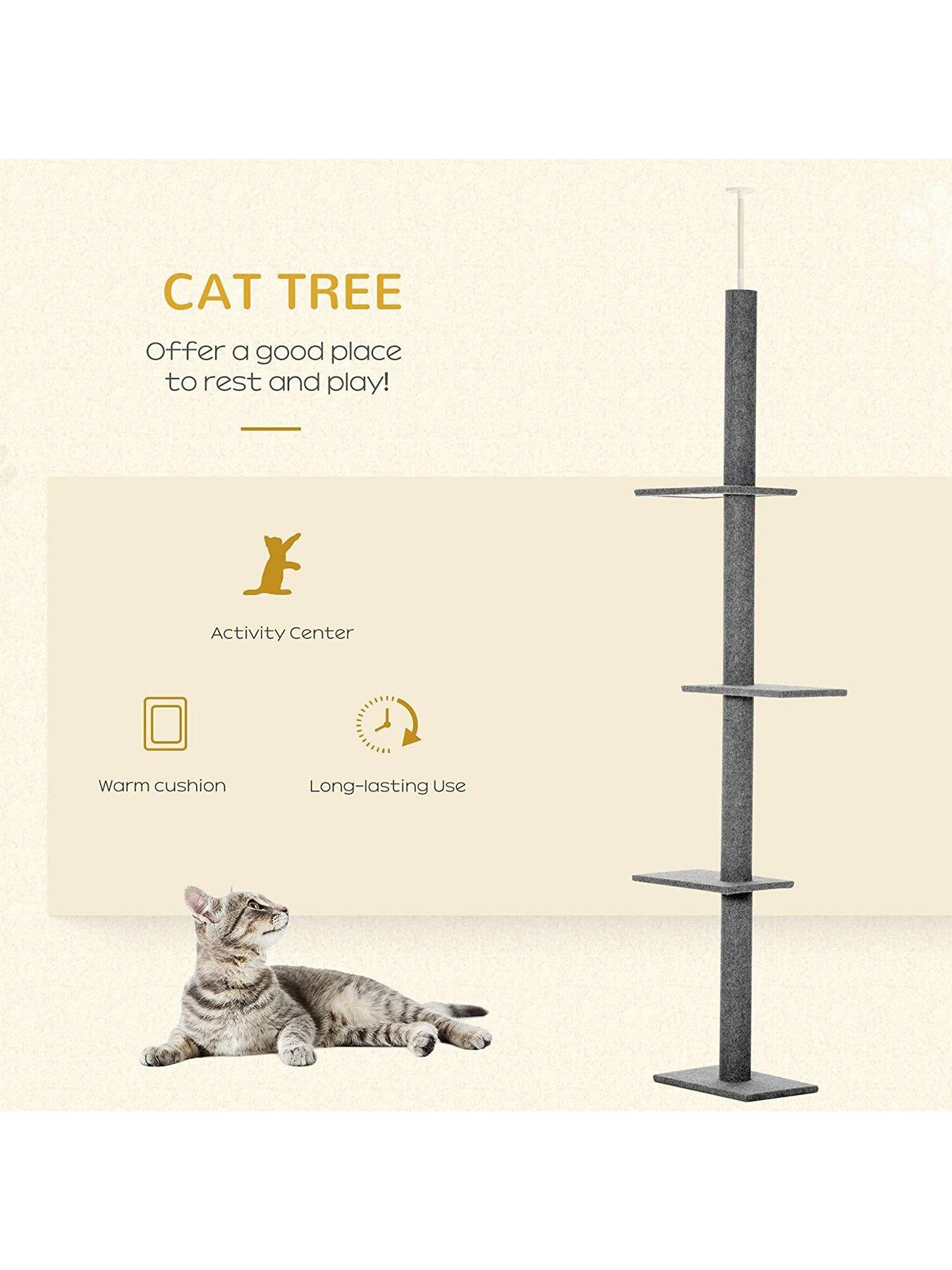  image of pawhut-260cm-floor-to-ceiling-cat-tree-activity-center-w3-perches-kitten-grey