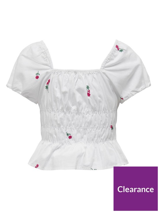 Only Kids Girls Flower Embroidered Blouse - Bright White | littlewoods.com