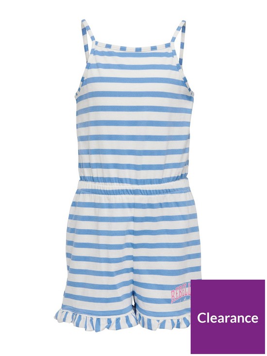 front image of only-kids-girls-stripe-rebellion-playsuit-all-aboard-blue