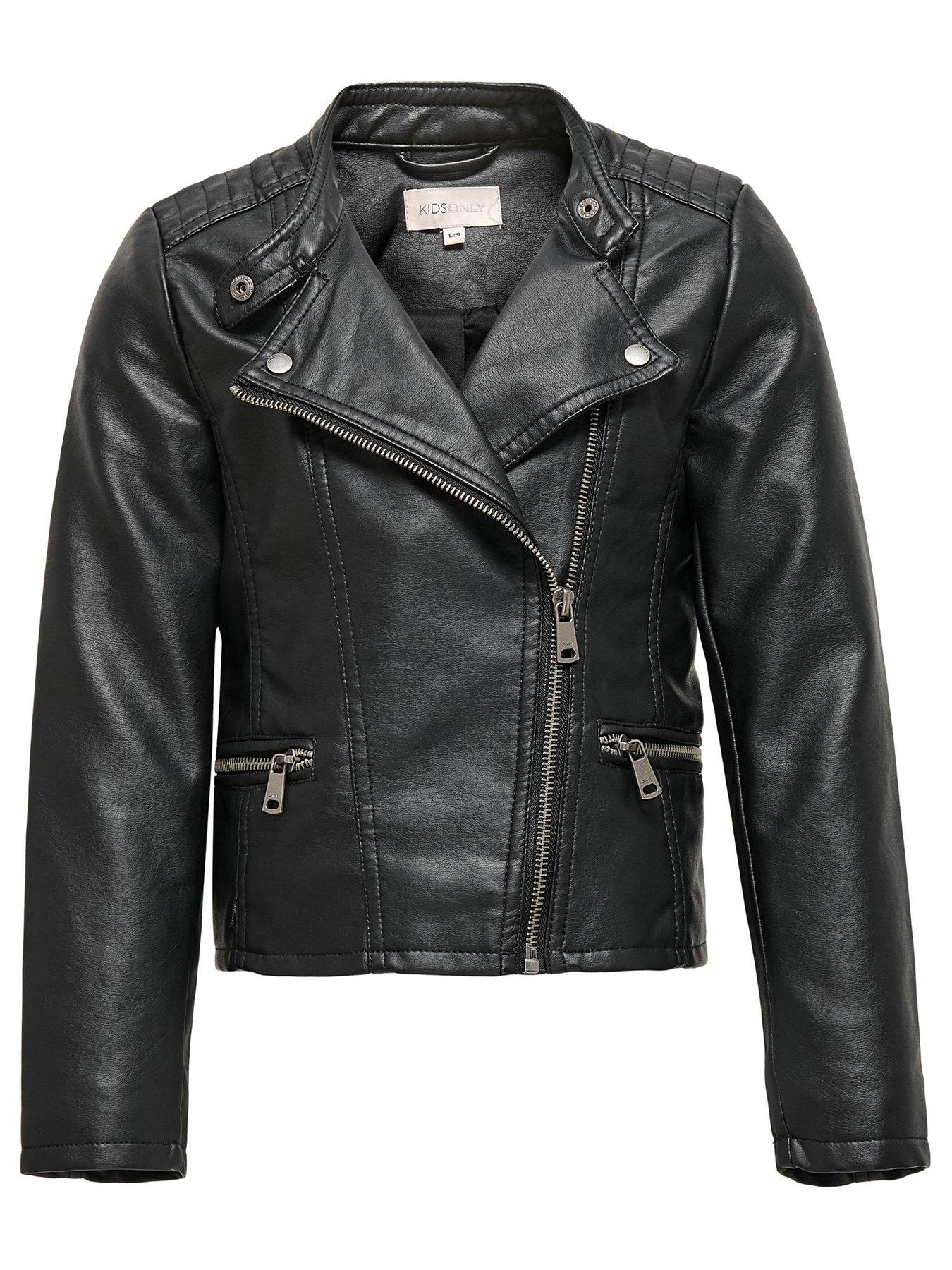 undefined Girls Freya Faux Leather Biker Jacket - Black