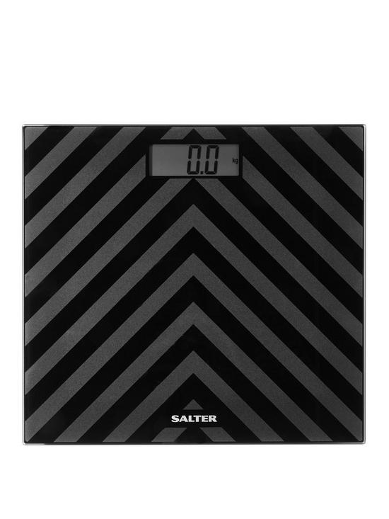 front image of salter-electronic-black-chevron-bathroom-scale