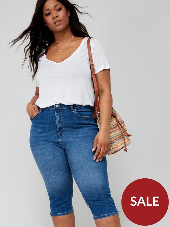 front image of v-by-very-curve-high-waisted-cropped-skinny-jean-mid-wash