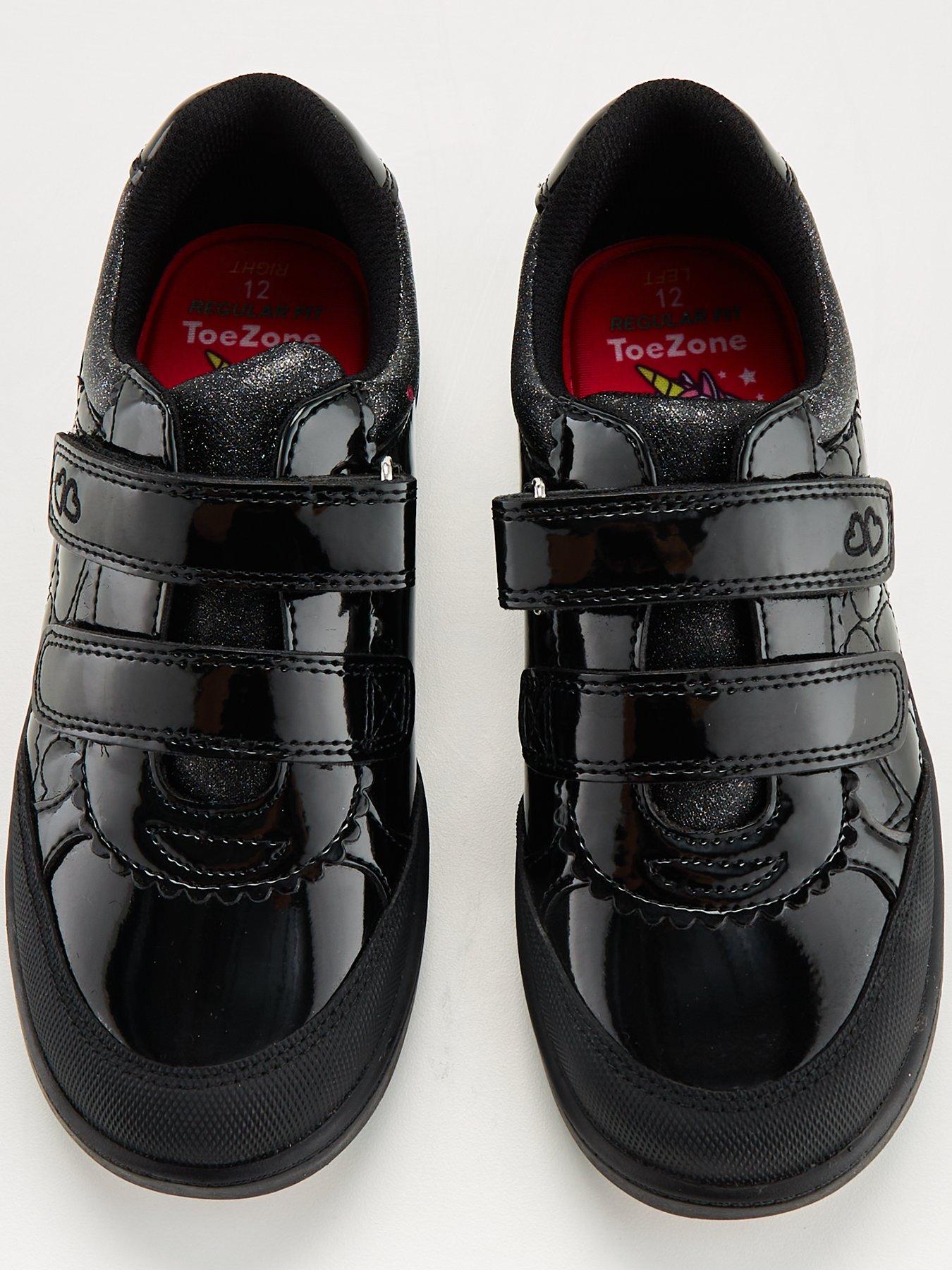  image of v-by-very-toezone-girls-leather-heart-strap-trainers-black