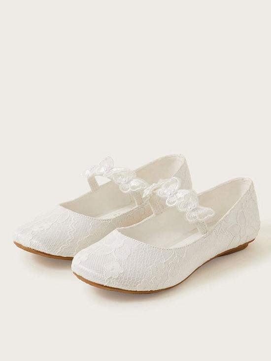 front image of monsoon-girls-communion-lace-butterfly-ballerina-shoes-white