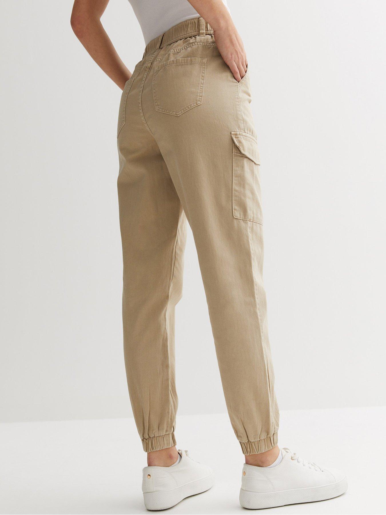 Petite Khaki Cotton Cuffed Cargo Trousers