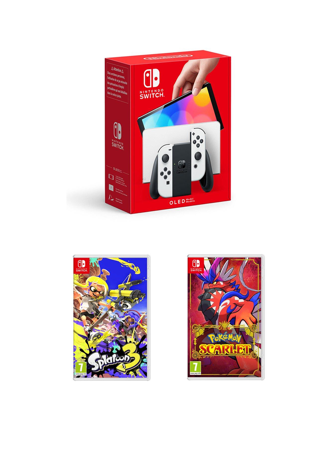  image of nintendo-switch-oled-switch-oled-consolenbspwhite-withnbsppokemon-scarlet-amp-splatoon-3
