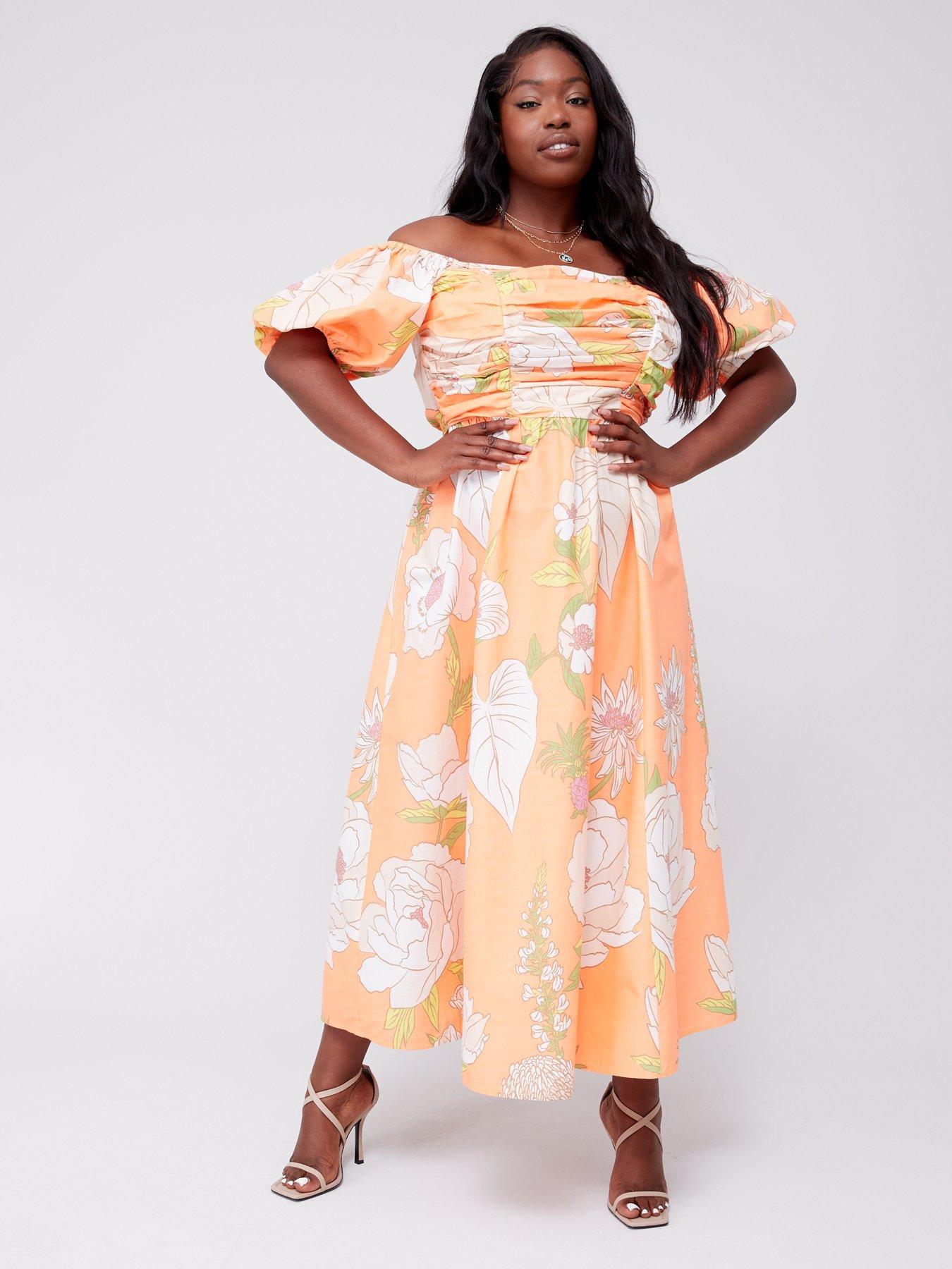 Orange Floral Cut Out Waist Midi Dress – AX Paris