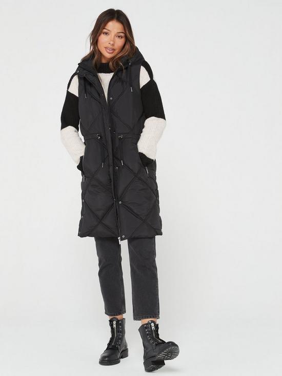 front image of v-by-very-longline-diamond-sorona-quilted-gilet-black