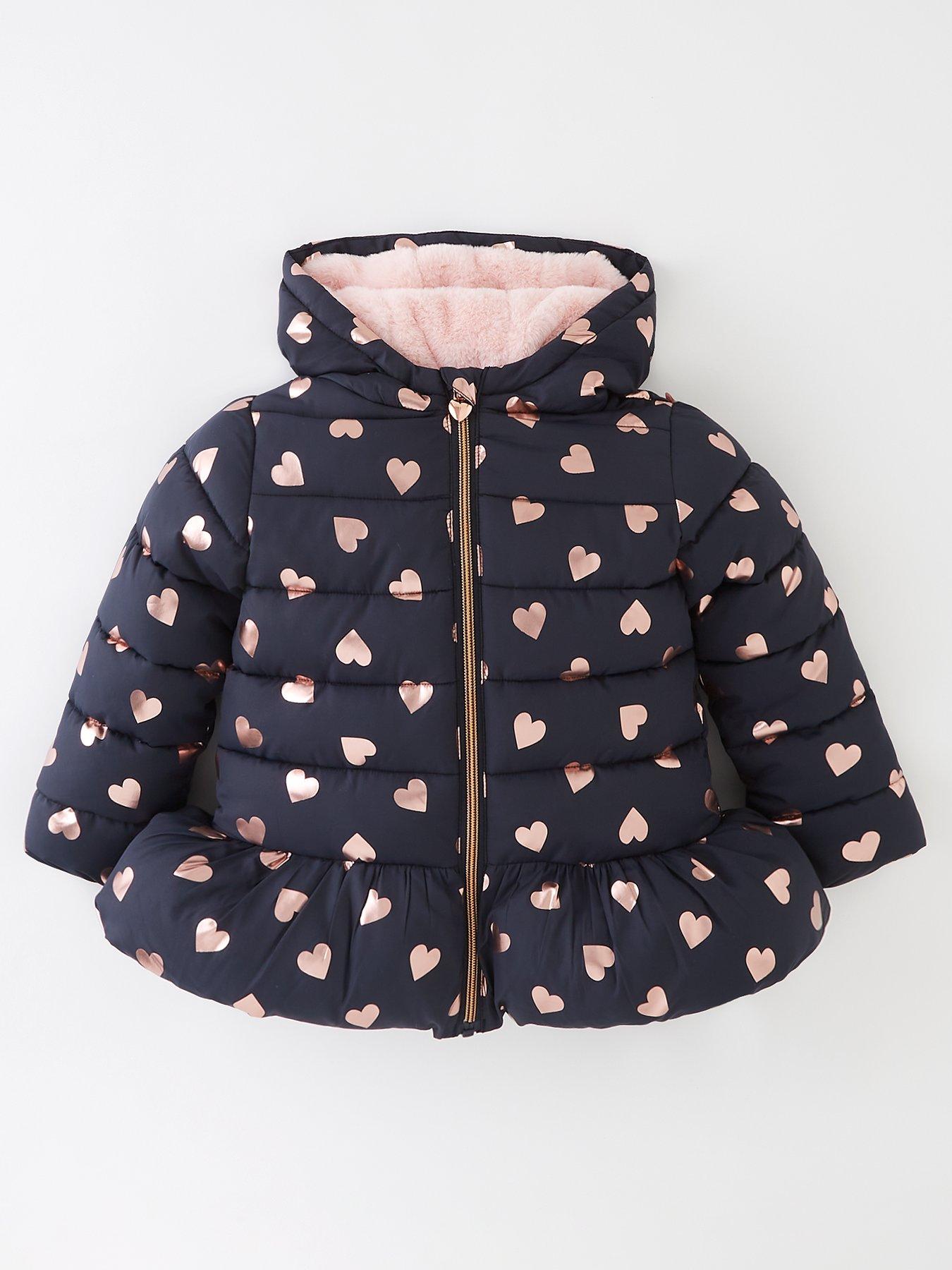 Mini V by Very Girls Heart Peplum Coat Pink Navy littlewoods