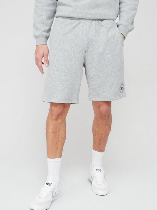 front image of converse-chuck-patch-shorts-grey