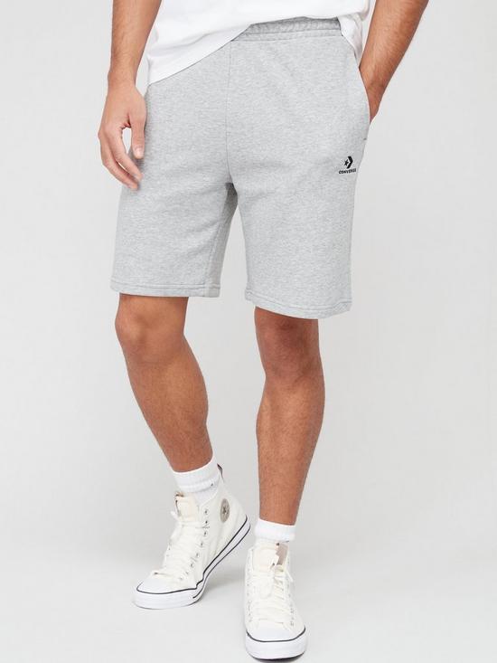 front image of converse-embroidered-star-chevron-shorts-grey