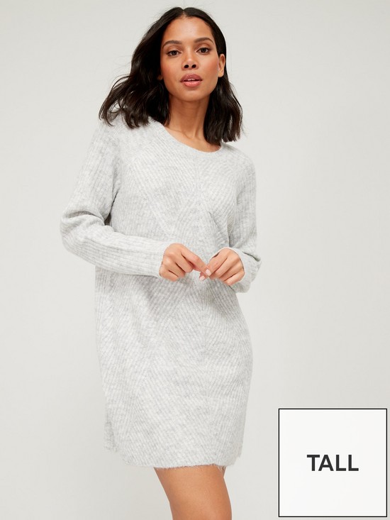 front image of only-tall-knitted-dress-grey