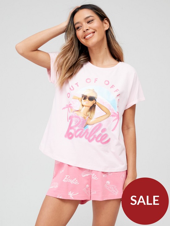 front image of barbie-mini-me-out-of-office-short-pyjamas-pink