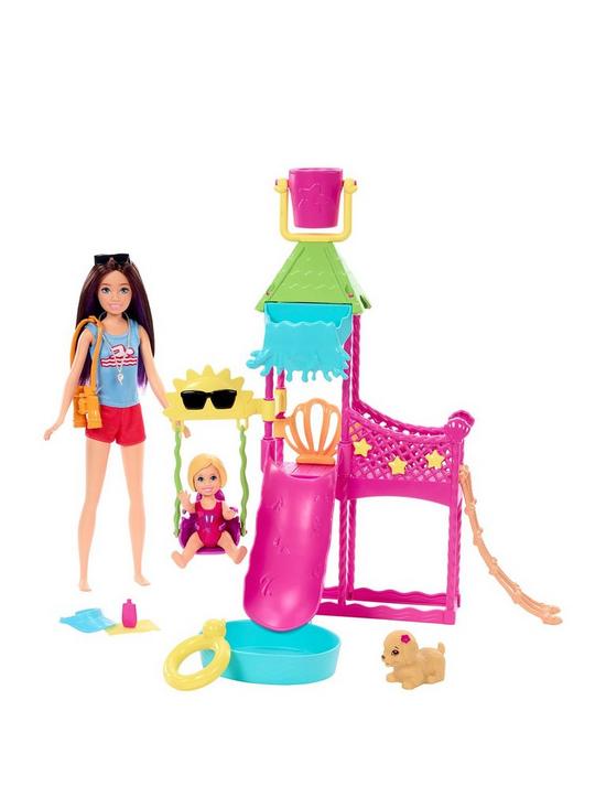 front image of barbie-skipper-first-jobs-water-park-playset-and-doll