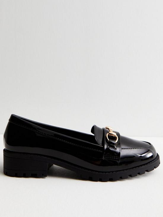 front image of new-look-wide-fit-black-patent-metal-trim-chunky-loafers