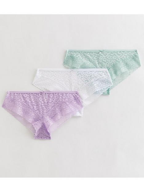new-look-3-pack-white-lilac-and-green-leopard-lace-brazilian-briefs