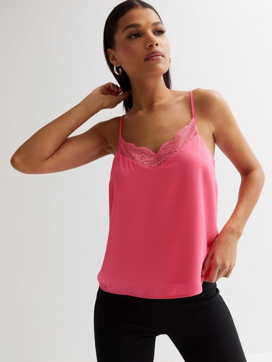front image of new-look-bright-pink-lace-trim-cami