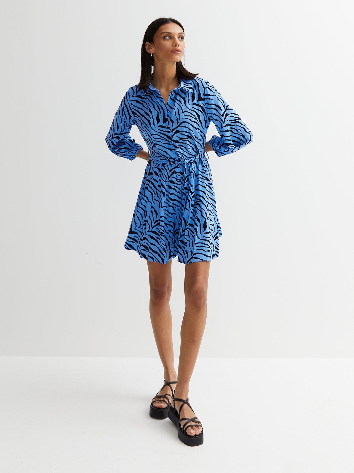 Belted Mini Shirt Dress, Blue