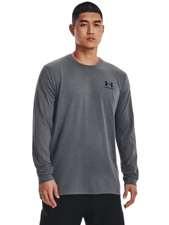 front image of under-armour-training-sportstyle-left-chest-long-sleeve-t-shirt-grey