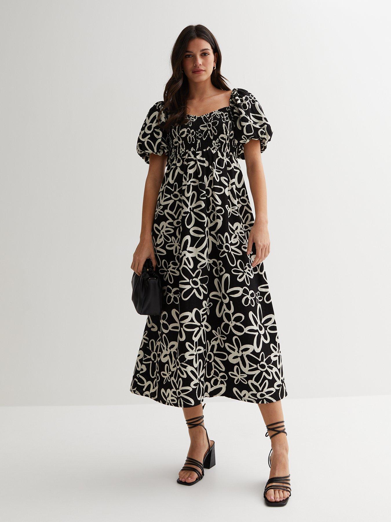 New look puff sleeve midi dress sale