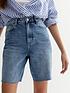  image of new-look-blue-denim-raw-hem-high-waist-bermuda-shorts