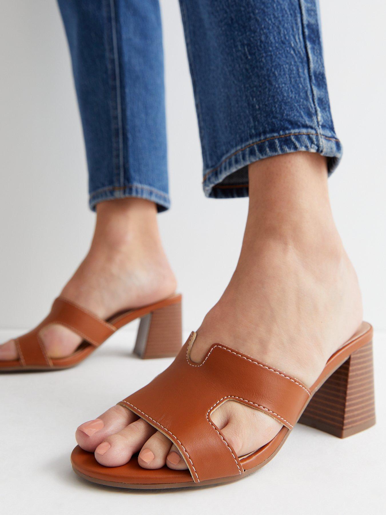 New Look Tan Leather-Look Mule Block Heel Sandals