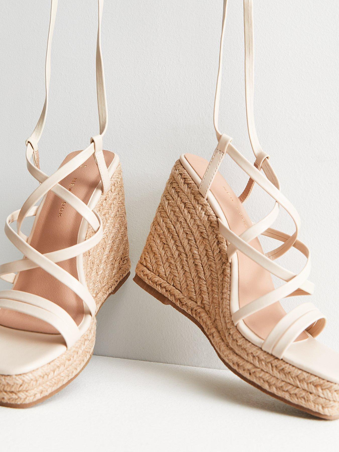 New Look Off White Leather-Look Strappy Espadrille Wedge Heel Sandals