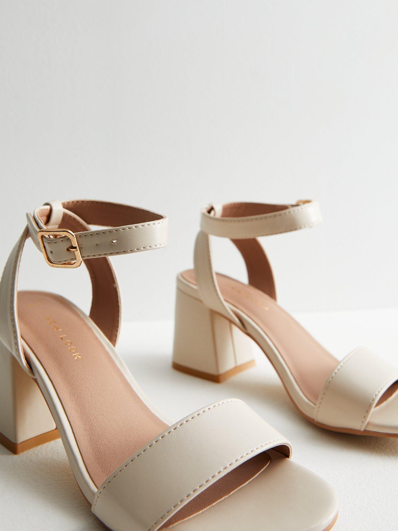 White mid block heel on sale sandals