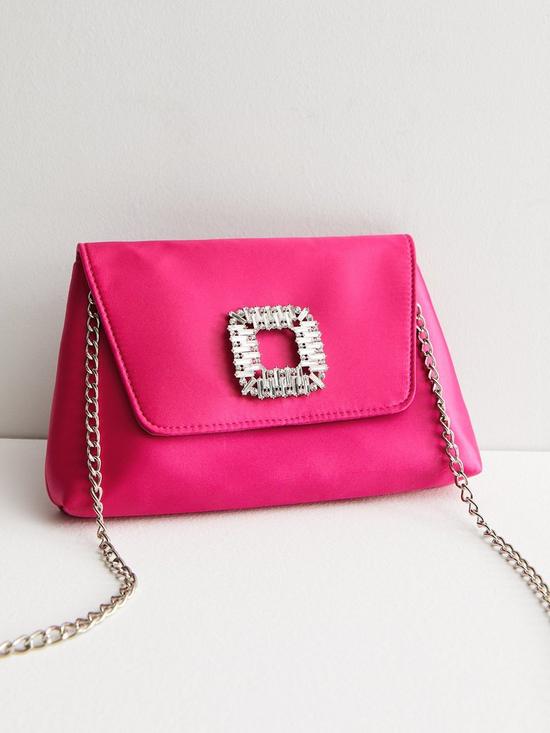 front image of new-look-bright-pink-faux-snake-diamant-gem-broach-chain-clutch-bag