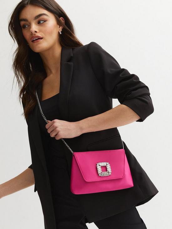 stillFront image of new-look-bright-pink-faux-snake-diamant-gem-broach-chain-clutch-bag