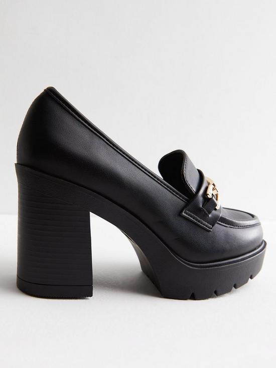 front image of new-look-black-leather-look-bar-block-heel-loafers