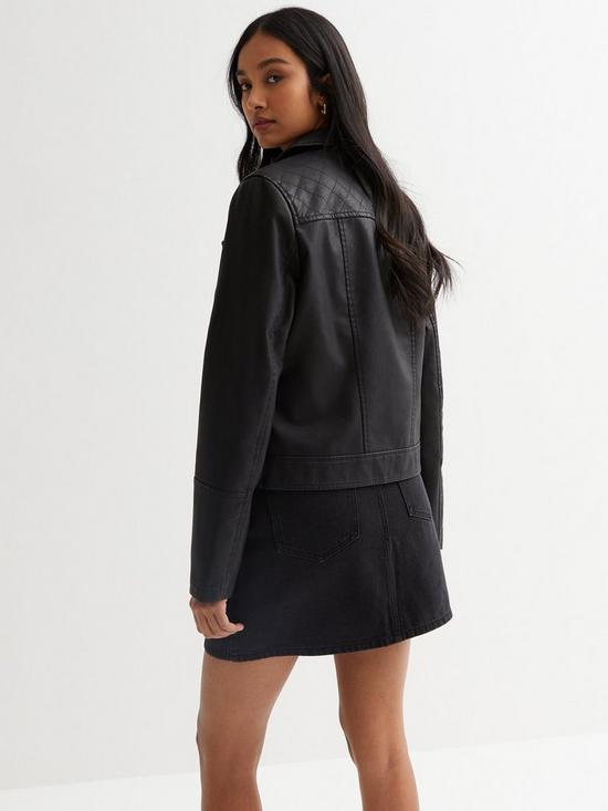 New Look Black Leather-Look Quilted Biker Jacket | littlewoods.com