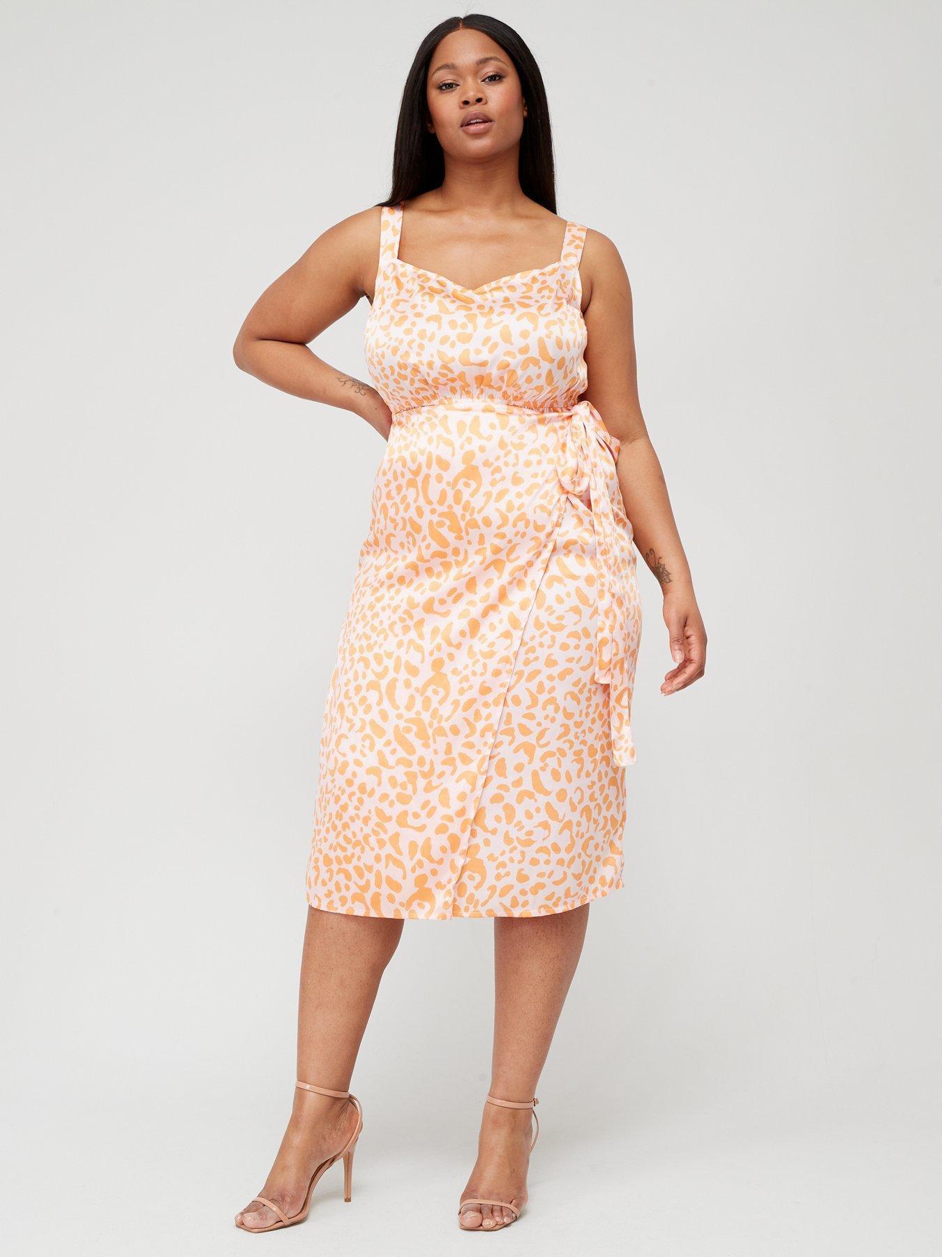 V by Very Curve Strap Wrap Animal Print Satin Midi Dress littlewoods