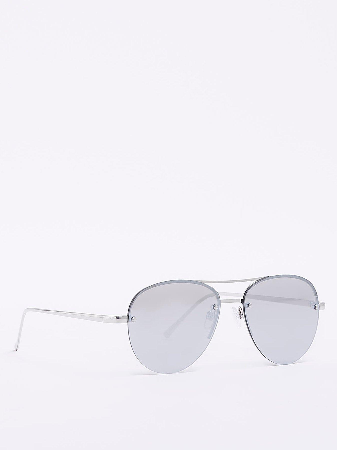  image of river-island-mirror-lens-rimless-aviatornbspsunglasses-silver