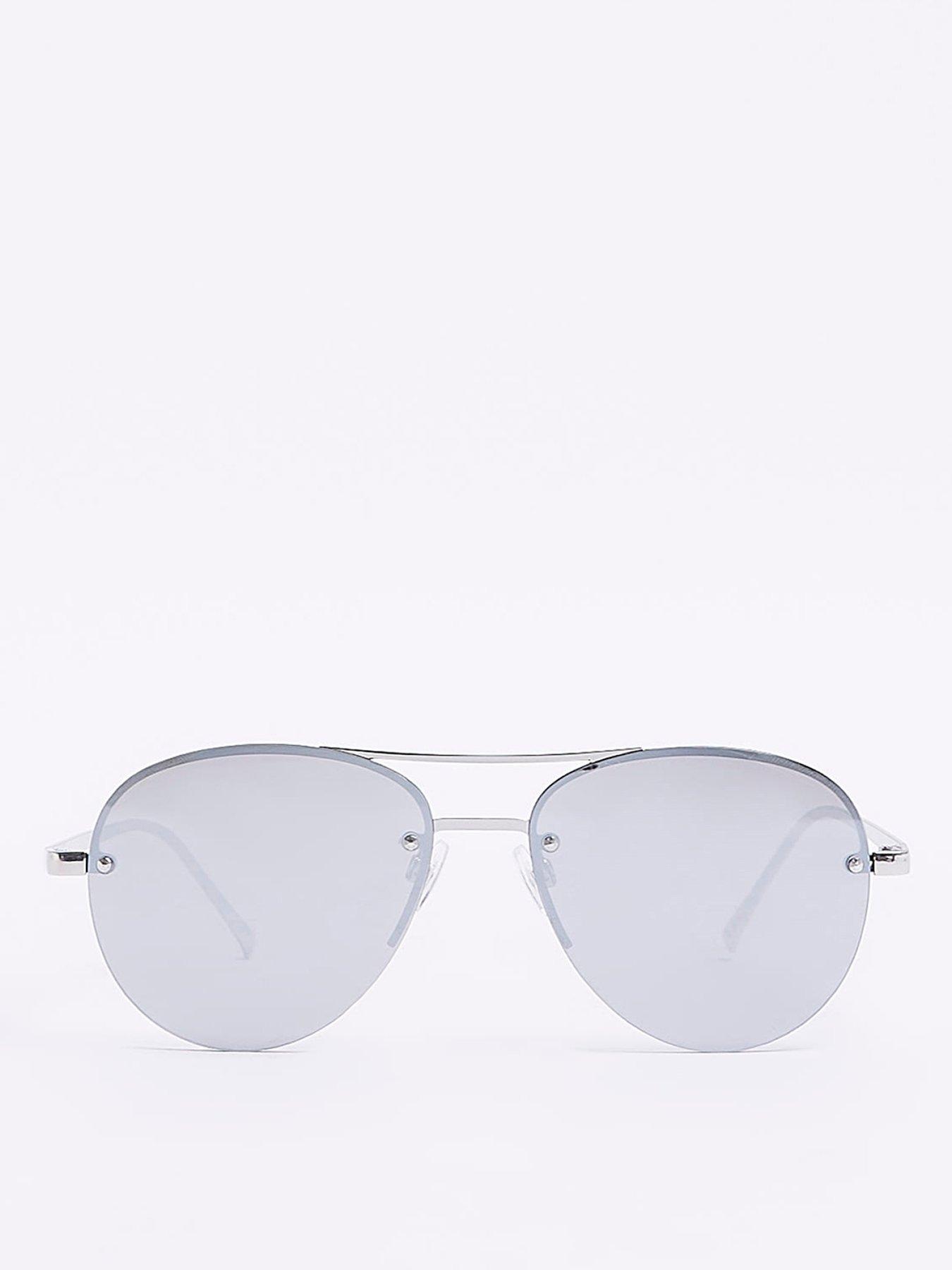  image of river-island-mirror-lens-rimless-aviatornbspsunglasses-silver
