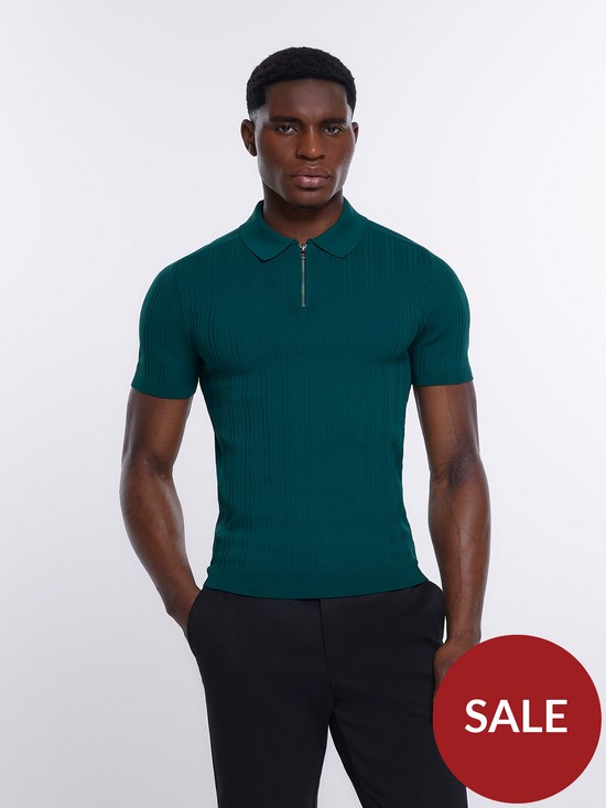 front image of river-island-short-sleeve-muscle-ribbed-knitted-polo