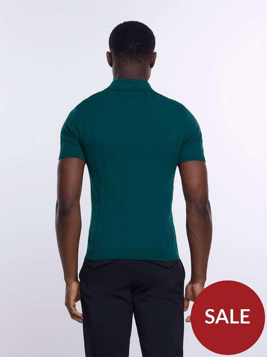 stillFront image of river-island-short-sleeve-muscle-ribbed-knitted-polo