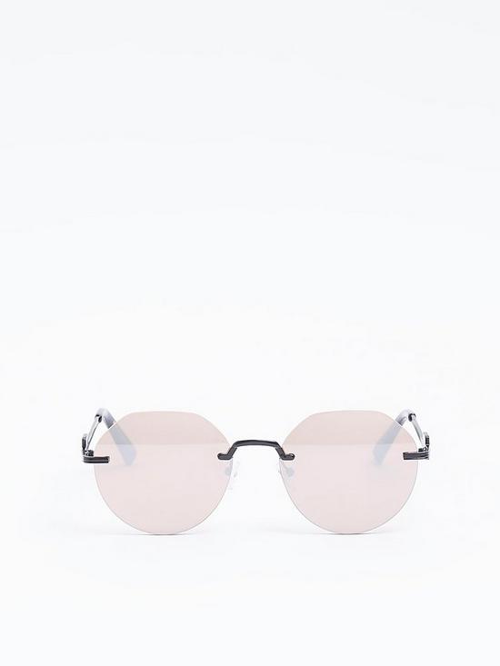 front image of river-island-rimless-round-frame-sunglasses