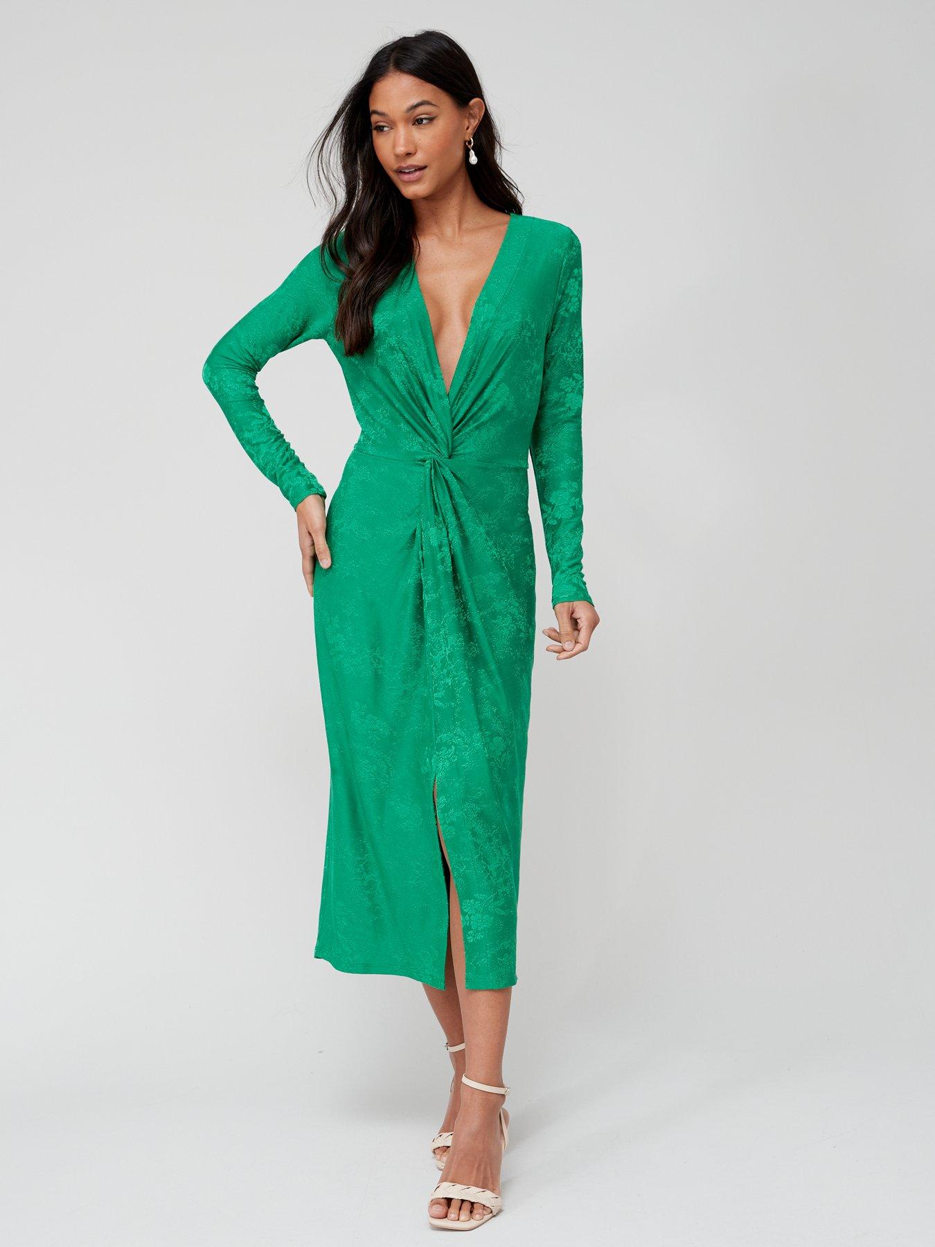 V by Very Slinky Jacquard Twist Front Dress Green littlewoods