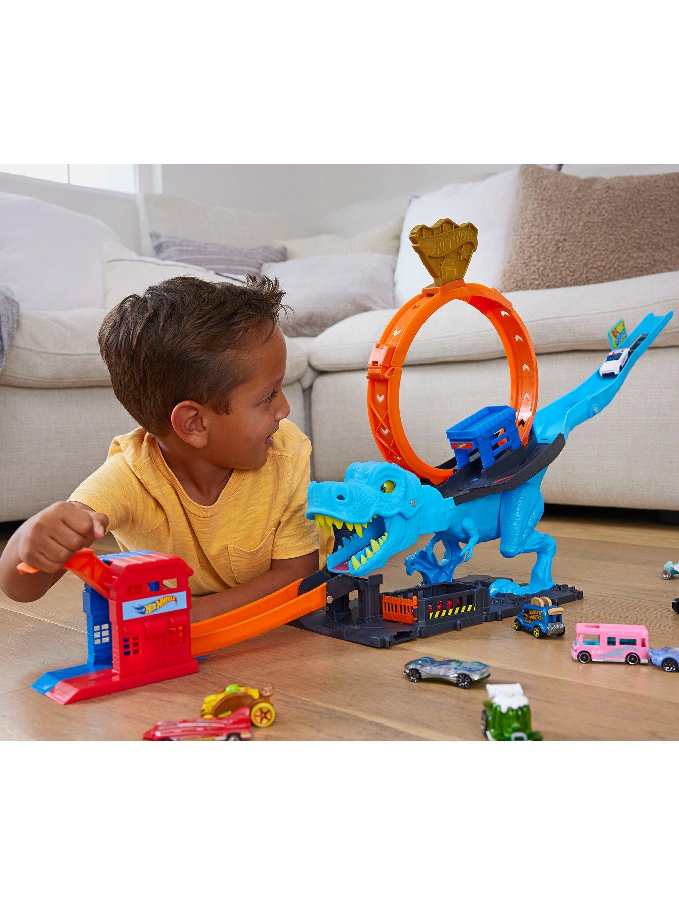 HOTWHEELS T-REX TAKEDOWN TRACK PLAYSET with Captain America's Car 