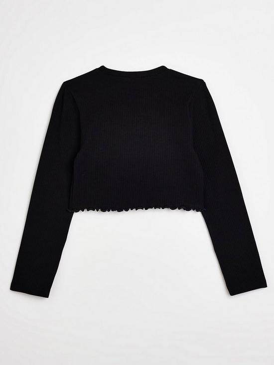 back image of river-island-girls-rib-embroidered-long-sleeve-top-black