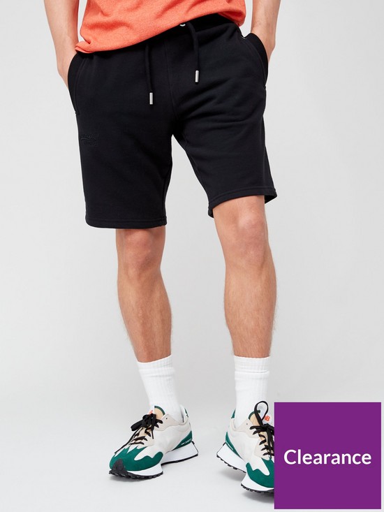 front image of superdry-vintage-logo-jersey-shorts-black