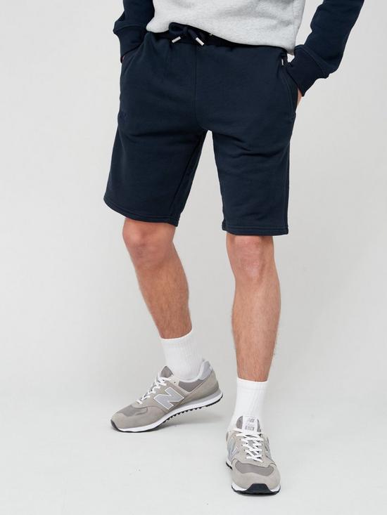 front image of superdry-vintage-logo-jersey-shorts-navy
